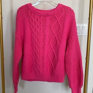 Free People Dream Cable Knit Sweater in hot pink